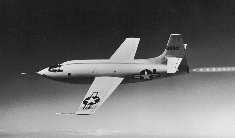 Chuck Yeager breaks the sound barrier in the Bell X-1.